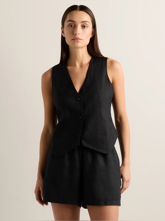Quince Jackets & Blazers - Quince Black Linen Vest Size Small EUC